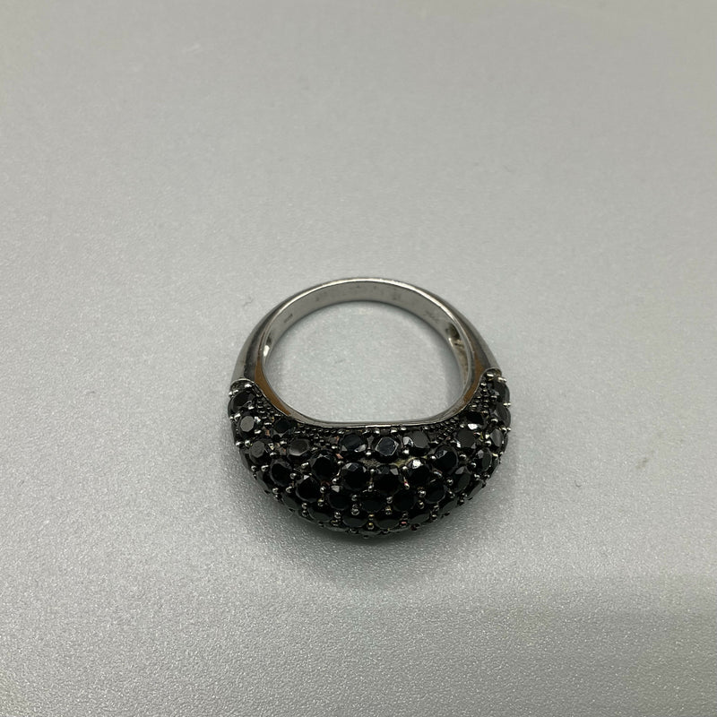 Silver and black spinel ring