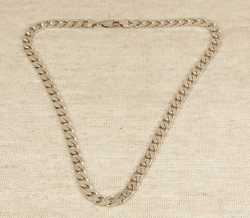 Silver Heavy Flat Curb Link Necklace Chain