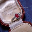 Vintage 2003 Sheffield 18ct Gold Ruby & Diamond Halo Cluster Ring Size K1/2