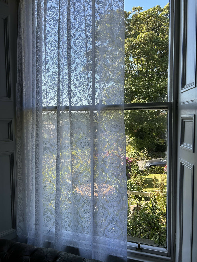 Stunning Laura Ashley period design white cotton Curtain Panelling 60”wide per metre