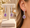 925 Sterling Silver Amethyst Teardrop Halo Drop Earrings