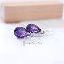 18ct White Gold Amethyst & Diamond Drop Earrings by Luke Stockley London