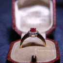 Vintage 2003 Sheffield 18ct Gold Ruby & Diamond Halo Cluster Ring Size K1/2