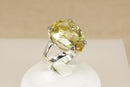 Huge Silver & Faceted Lemon Citrine Pear Statement Ring