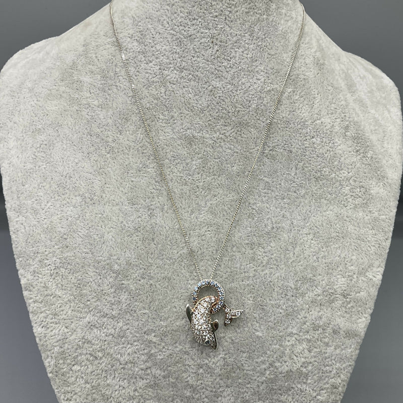Silver and CZ dolphin pendant