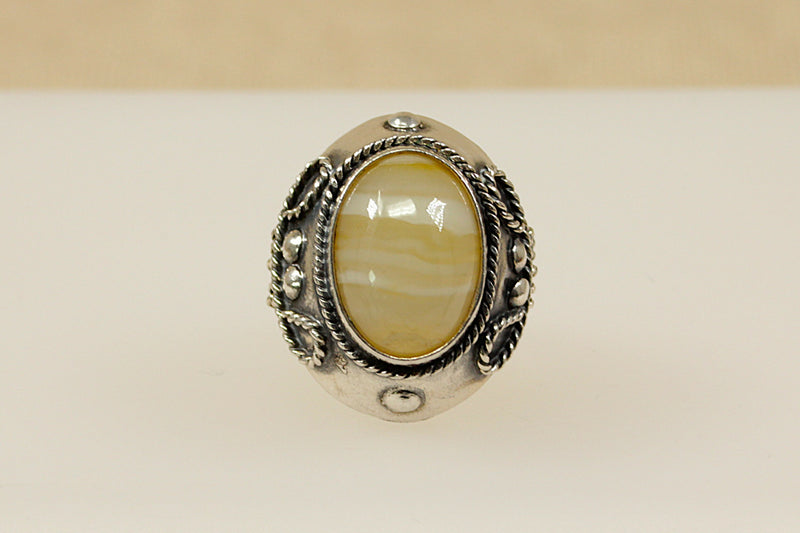 Silver & Banded Agate Designer Ring