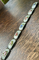 Modern Mid Century Theodore Olsen Eftf Sterling Silver Gilt Flower Guilloch Enamel Panel Bracelet