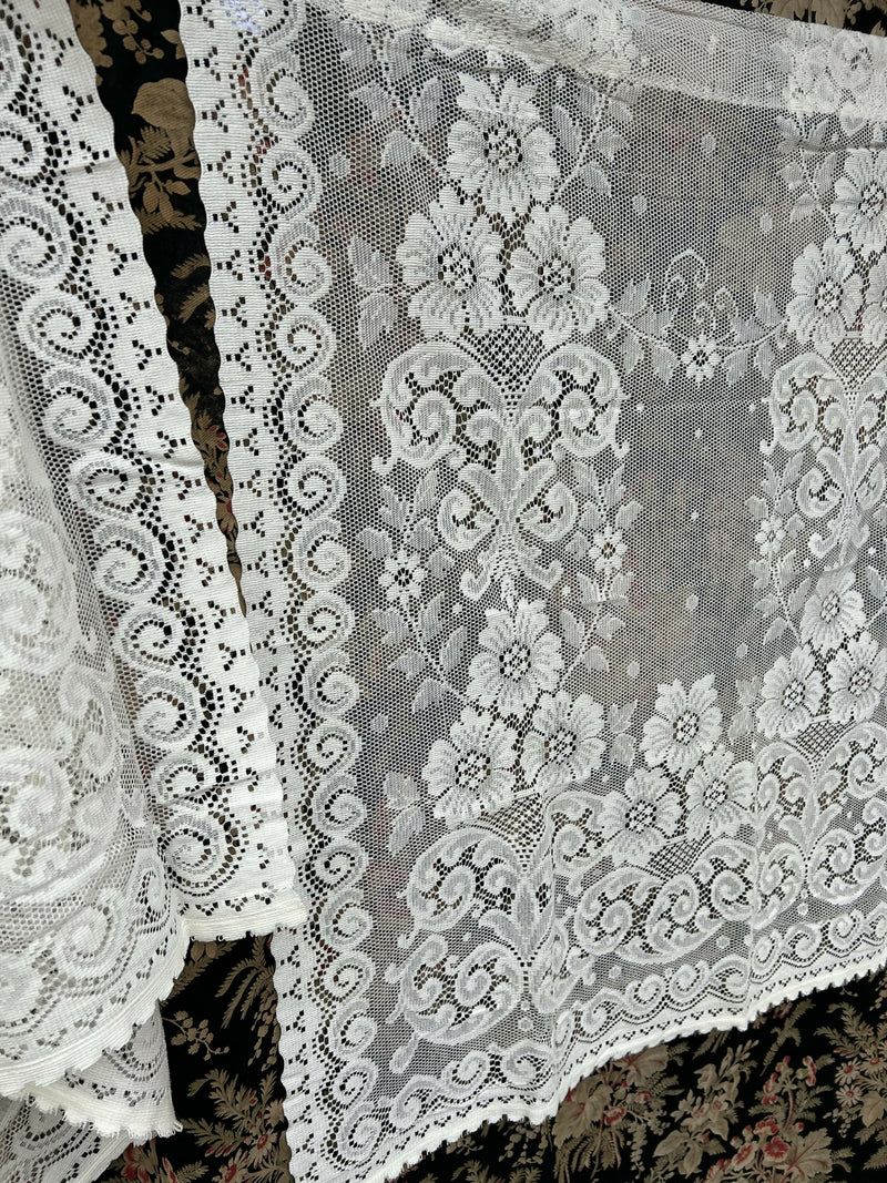 Victorian cottage Style Cream Cotton Lace Curtain Panel Ready To Hang 35”/40”