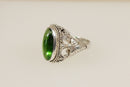 Silver & Green Crystal Ring
