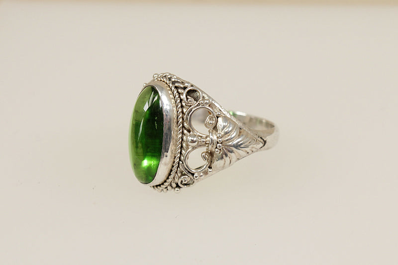 Silver & Green Crystal Ring