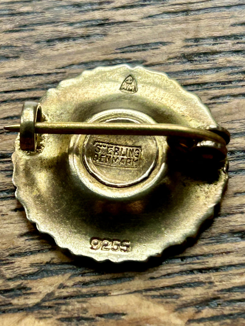 Modern Mid Century Danish Anton Michelsen Sterling Silver White Enamel Daisy Brooch