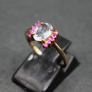 9ct gold aquamarine and pink sapphire ring