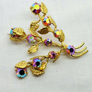 Vintage 1950's Gold Tone & Crystal Floral Brooch