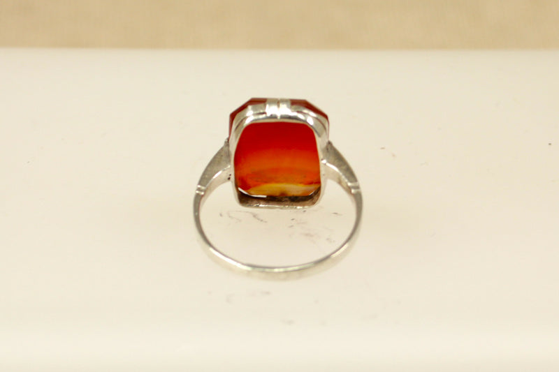 Silver Art Deco style Banded Carnelian Ring