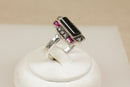 Silver Art Deco Style Onyx, Marcasite & Red Stone Ring