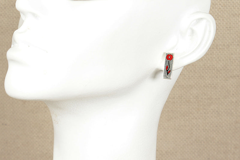 Silver Designer Earrings by JR Fox, Red Poppy Design