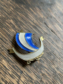 Modern Mid Century Norwegian Sterling Silver Amsel Holmsen Cobalt Blue Enamel Viking Ship Brooch