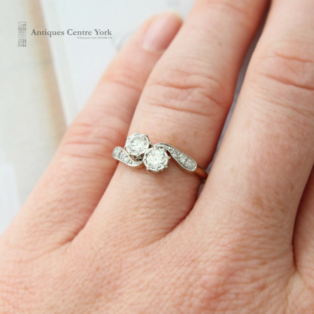 1950's 18ct Platinum Diamond Two Stone Twist Ring - Main Image