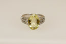 Silver Large Lemon Citrine and White Topaz Ring