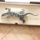 Vintage 15ct Gold Emerald & Diamond Salamander Brooch