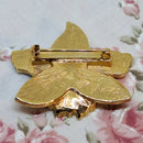 Gold Tone & Navy Blue Enamelled Orchid Brooch