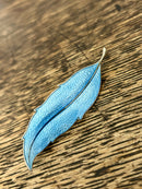 Modern Mid Century Finn Jensen Norway Sterling Silver Gilt Baby Blue Enamel Leaf Brooch