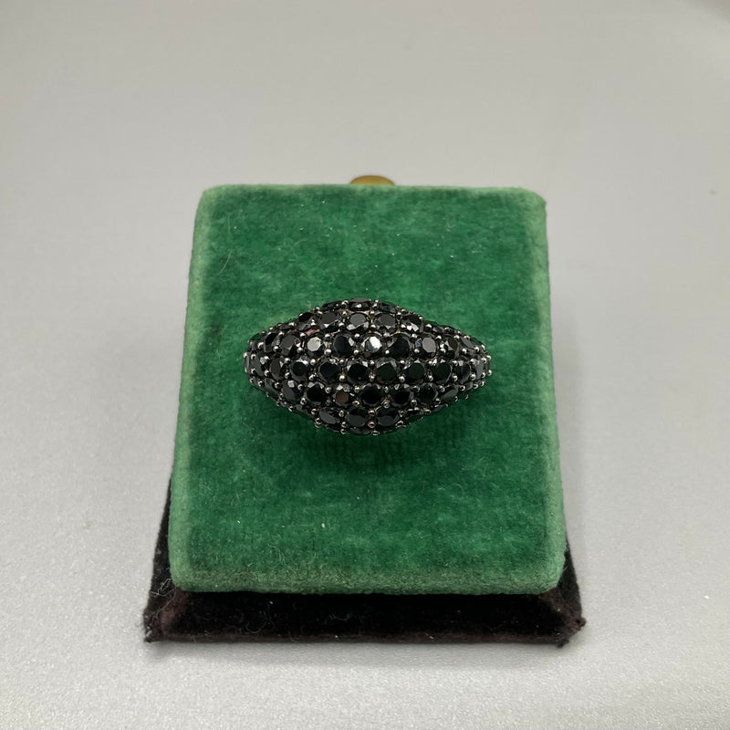Silver and black spinel ring