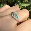 Art Deco Style Yellow Diamond Emerald & White Diamond Ring