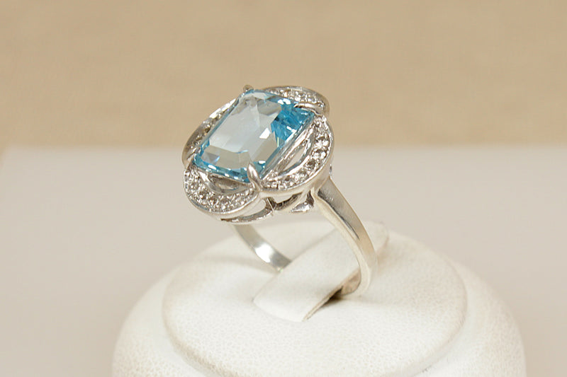 Silver Blue & White Topaz Statement Ring