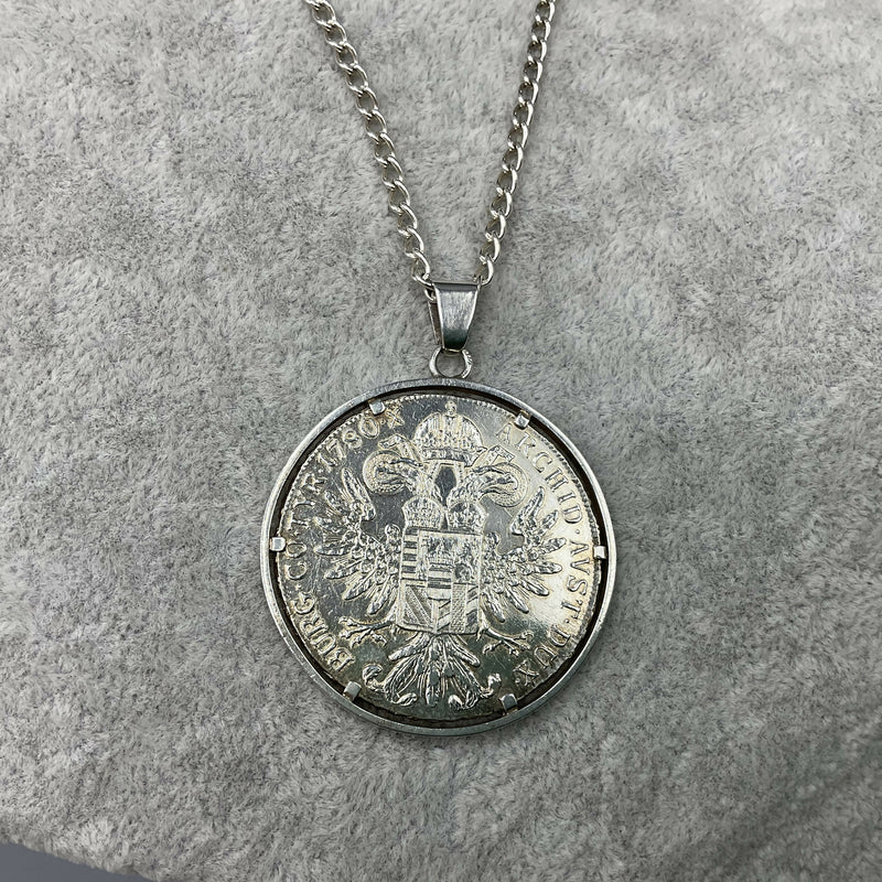 Silver Maria Theresa thaler pendant necklace