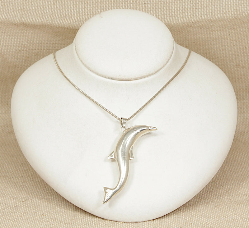 Silver Large Dolphin Pendant & Chain