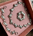 Scandinavian Modern Mid Century Sterling Silver Danecraft Leaf Necklace Bracelet & Brooch Set