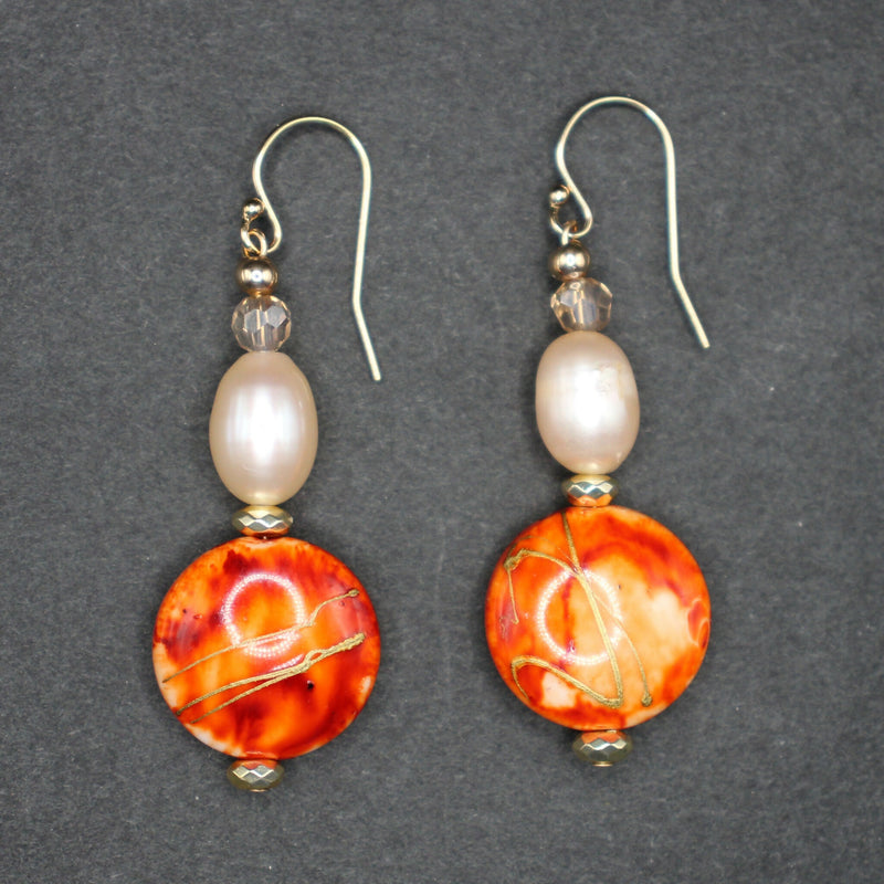 Bridget-Orange-resin-and-pearl-drop-earrings-lp-091a