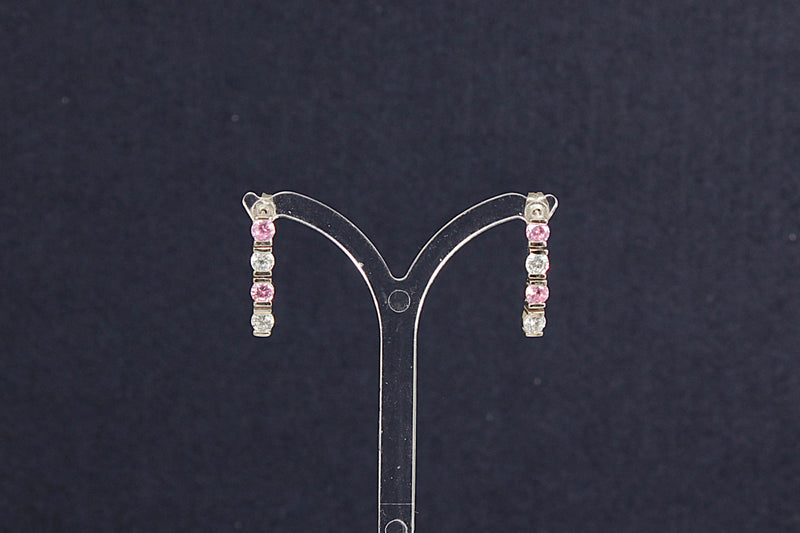 Silver Pink & White Crystal Earrings