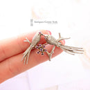 Vintage Les Bernard Sterling Silver & Ruby Bird Brooch