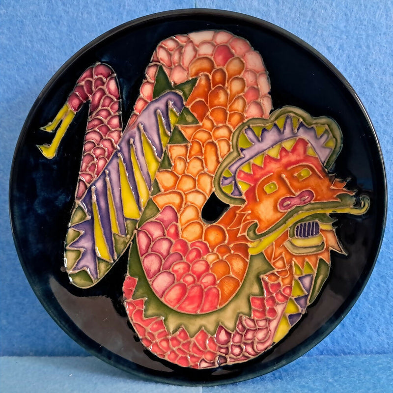 A Moorcroft Pin Dish with a Very Rare Chinese Style Dragon Design