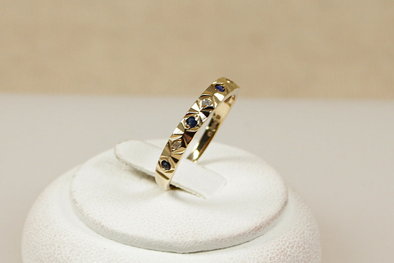 9ct Gold Sapphire & Diamond Half Eternity Ring