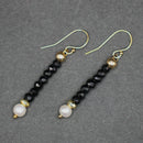 Bridget: Black spinel and real pearl earrings