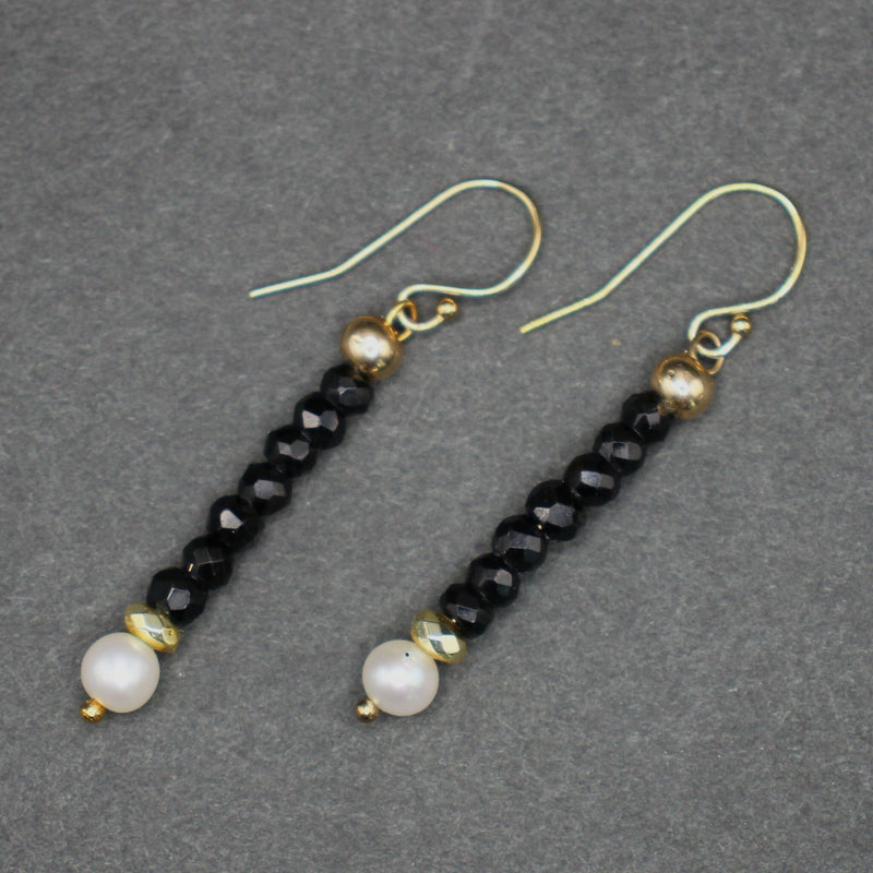 Bridget: Black spinel and real pearl earrings