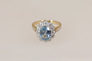 Pretty 9ct White & Yellow Gold Blue Topaz Cluster Ring – London 1998
