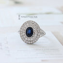18ct White Gold Sapphire & 2 Row Diamond Cluster Ring