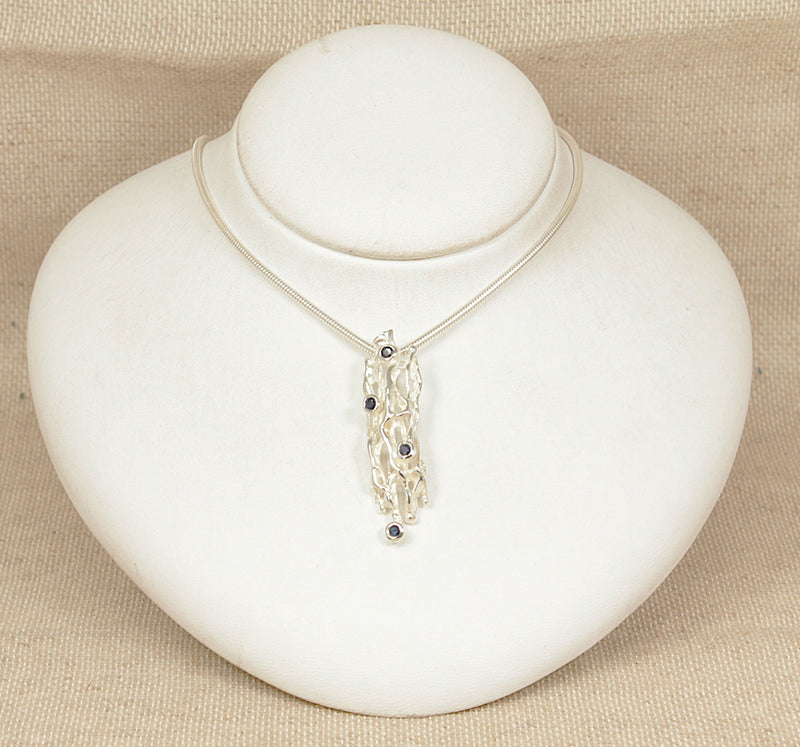 Silver & Sapphire ‘Brutalist’ Style Pendant & Chain