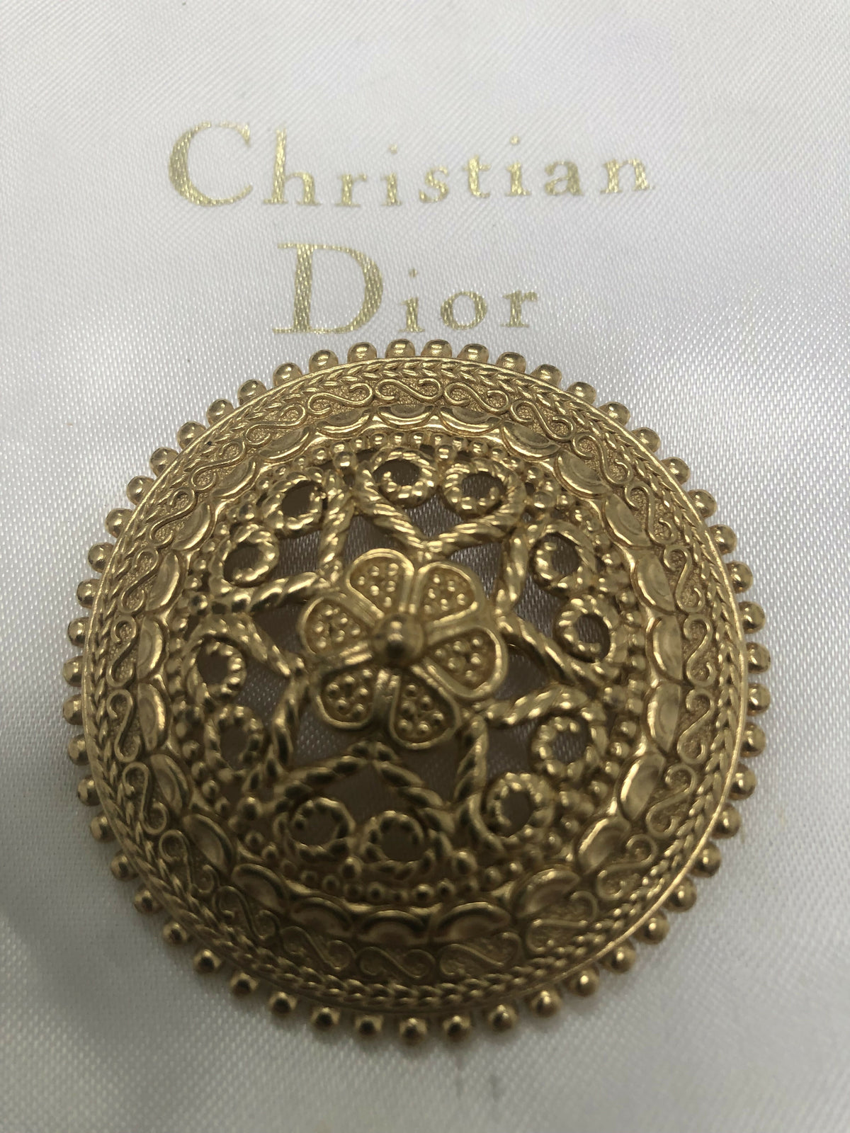 Vintage Christian Dior Gold Plated Filigree Style Brooch