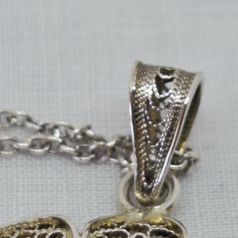 Filigree Silver & Coral Pendant on 17" Silver Chain