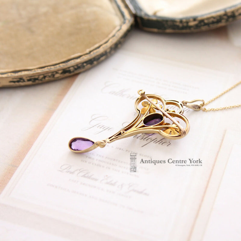 Edwardian 15ct Amethyst & Pearl Pendant/Brooch