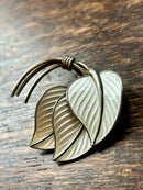 Modern Mid Century Norwegian Sterling Silver Hans Myhre Snowdrop White Enamel Triple Leaf Brooch