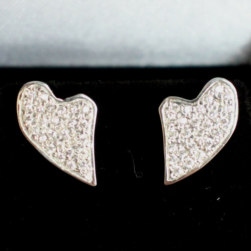 Jake: CZ set silver heart stud earrings
