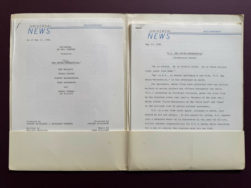E.T. the Extra-Terrestrial (1982) - A Press Information Pack