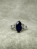 Vintage Silver Natural Sapphire and White Topaz Art Deco Style Ring