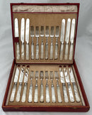 George IV Silver and Carved Mother of Pearl Dessert Knives & Forks for Twelve. Sheffield 1824 - 29, Aaron Hadfield.